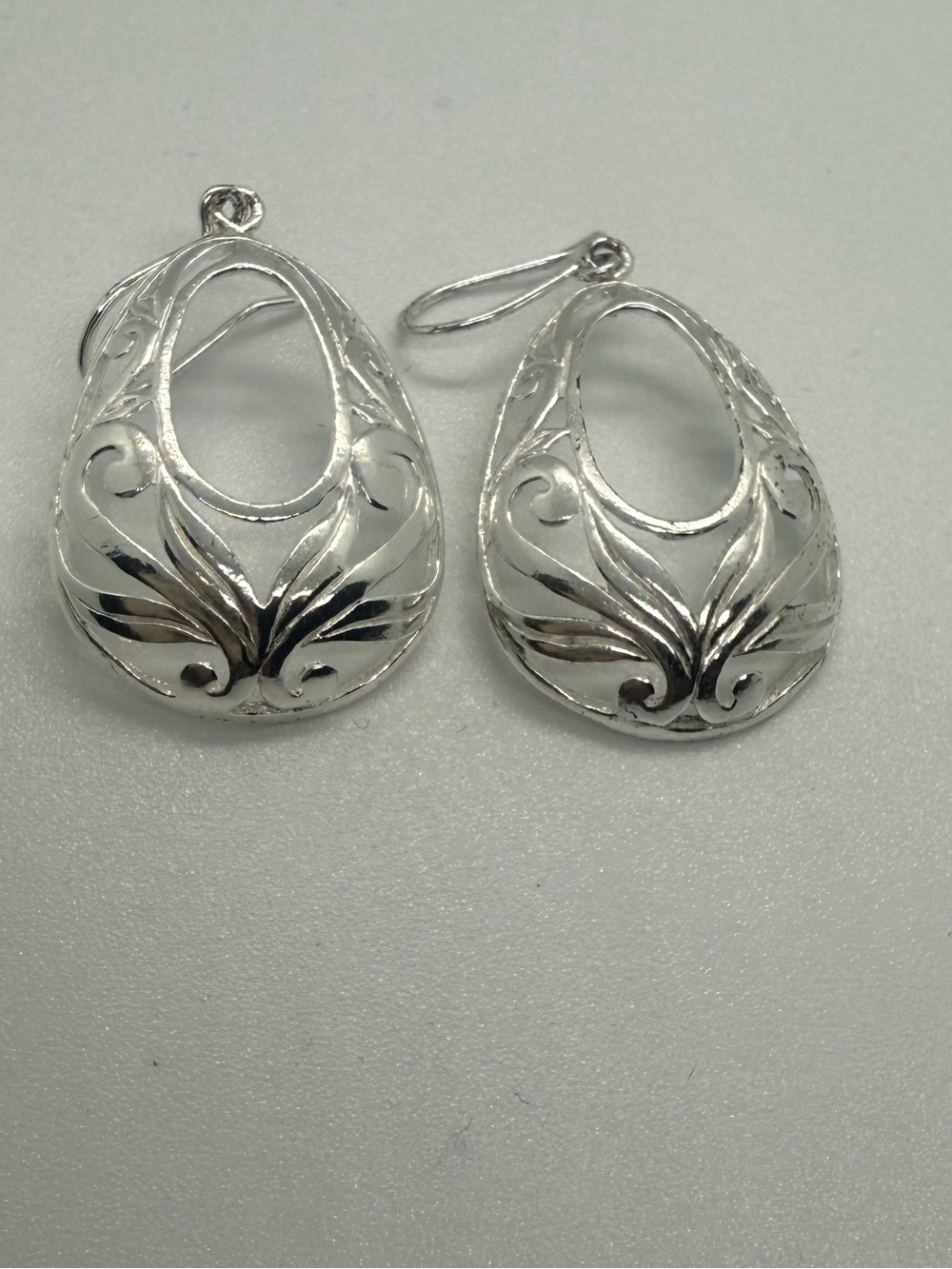 Sterling Silver Open Teardrop Scroll Dangle Earrings Boho Filigree